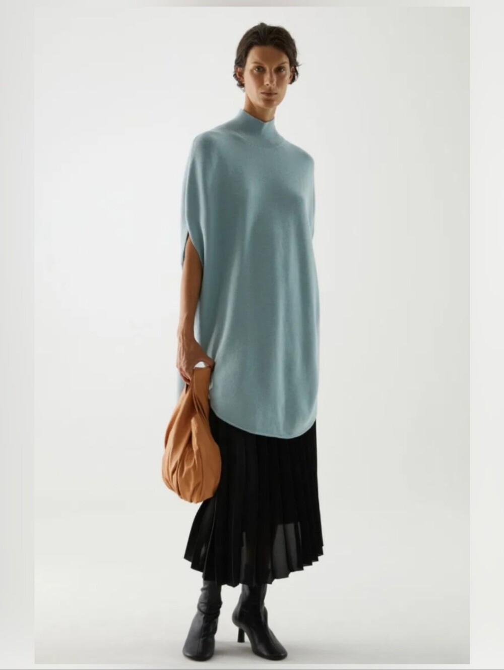 COS 100% Merino Wool Oversized Roll Neck Sweater Tunic Dress Blue XS